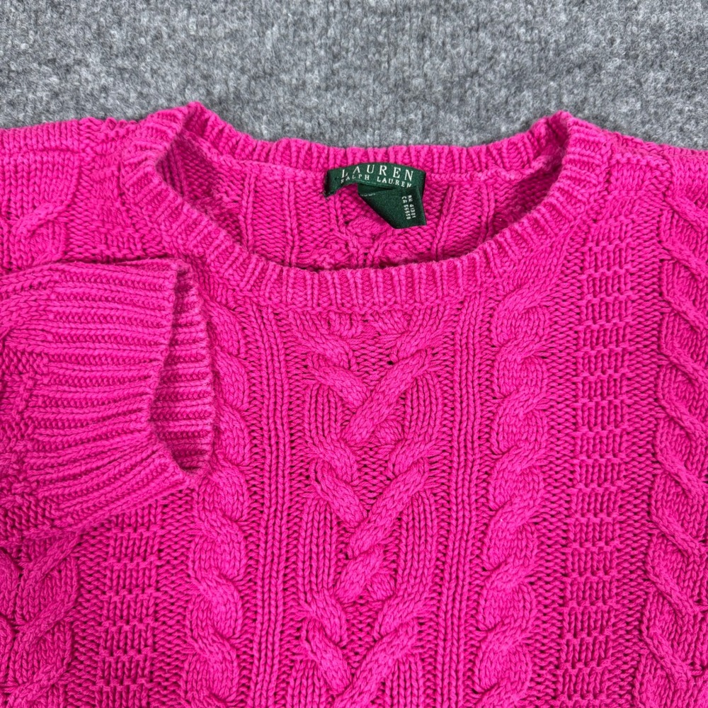 Lauren Ralph Lauren Cable Knit Sweater Womens 1X Pink Chunky Pullover GUC